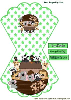 Noahs Ark with Lots of Cute Animals Green Rocker Card