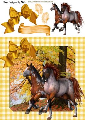 Horses in the Woodland Autumn Shades 8x8