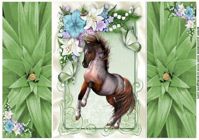 Beautiful Horse in Flower Frame Leaf Gatefold Doors