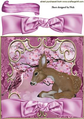 Cute Deer with Little Bird with Pink Blossoms 8x8