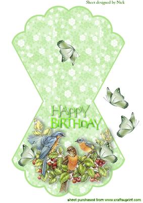 Painted Birds on a Branch with Butterflies Rocker Card