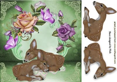 Lovely Deers with Roses and Butterflies 8x8