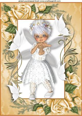Little Faerie in White in Rose Gold Frame A4