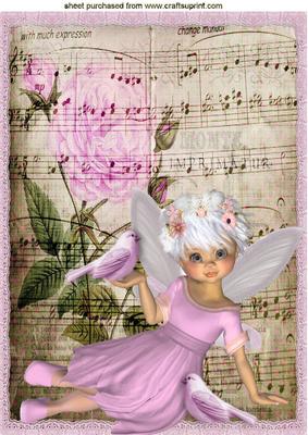 Pretty Faerie in Pink with Little Pink Birds A4