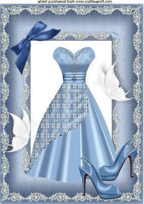 Blue Party Dress with Shoes, on Blue Lace Frame A4