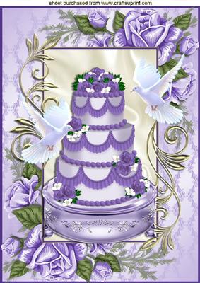 Lilac Iced Wedding Cake in Frame of Lilac Roses A4
