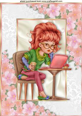 Lady Enjoying the Garden on Her Laptop in Floral Frame A4