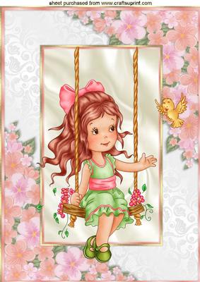 Little Girl in Floral Frame on a Swing A4