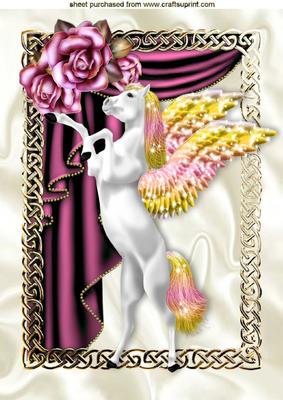 White Fantasy Horse with Drapes and Roses A4