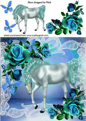 Blue Roses, Fantasy Blue Unicorn 8x8