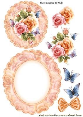 Spring Roses and Butterflies with Bow Rocker Card