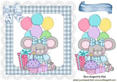 Cute Mouse with Balloons for Her Birthday 8x8