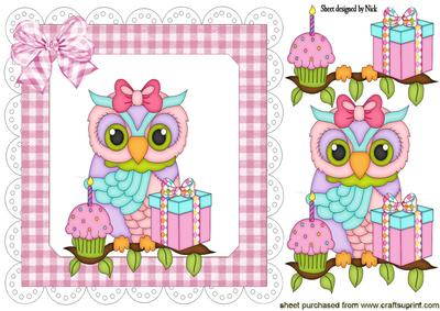Cute Owl with Birthday Cake and Presents 8x8