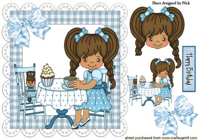 Little Girls Birthday Party in Blue 8x8