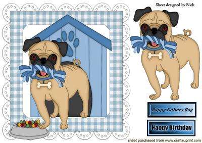 Pug in Blue Dog House with His Rope 8x8