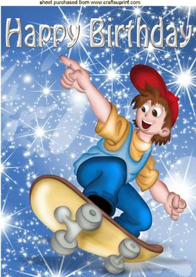 Skate Boarder with Stars, for Birthday A4
