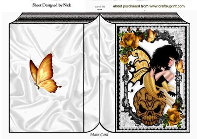 Gothic Faerie on Scull with Gold Roses Folded Book
