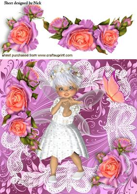 Pretty Faerie in White with Roses 8x8