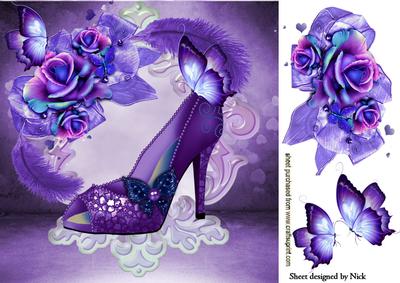 Purple Shoe with Feathers and Roses 8x8