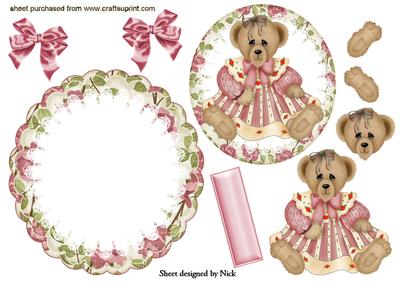 Cute Teddy Bear Rocker Card with Roses and Bows