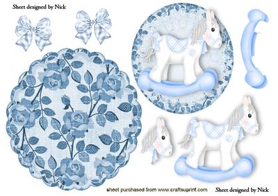 Blue Roses and Rocking Horse Rocker Card
