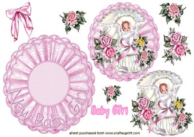 Sweet Baby Girl with Roses Rocker Card