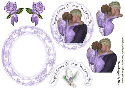 Wedding Day in Lilac with Roses and Dove Rocker Card