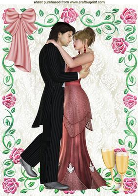 Dancing Couple in Frame of Pink Roses A4
