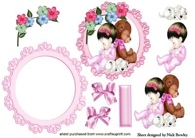 Baby Girl with Teddy & Puppy Rocker Card