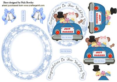 Wedding Couple in a Car, Just Married Rocker Card