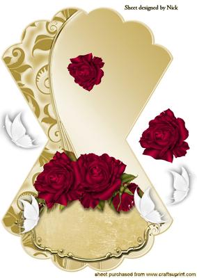 Red Roses White Butterflies on Plaque Rocker Card