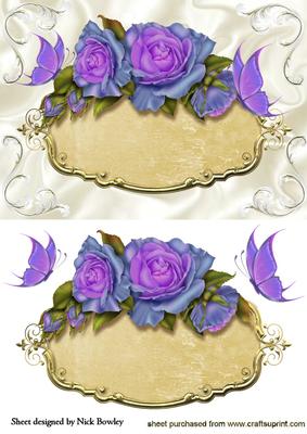 Pretty Purple Roses on Plaque with Butterflies