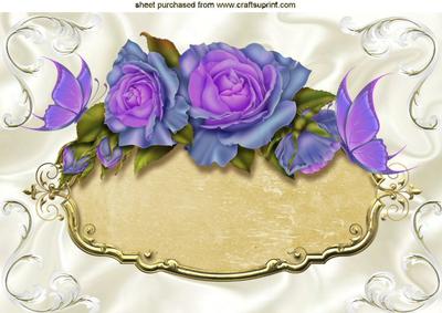 Pretty Purple Roses on Plaque with Butterflies A4