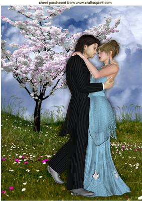 Romantic Couple with Pink Blossom Tree A4
