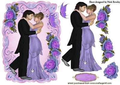 Romance in Ornate Frame with Purple Roses