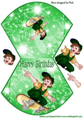 Skate Boarder on Green Star Rocker Card
