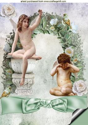 Cherubs with Little Birds and Bow A4