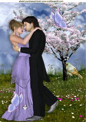 Pink Blossoms with Dancing Couple in Lilac A4