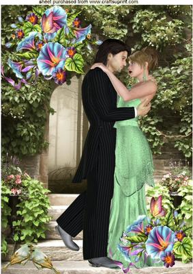 In the Garden, Lovers with Pretty Morning Glory Flowers A4