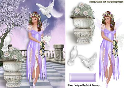 Pretty Lilac Faerie with Doves in the Moonlight