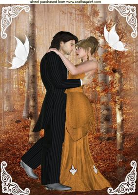 Lovers in Autumn in Pretty Woodland A4