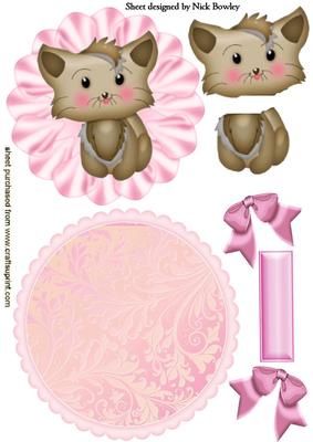Cute Little Kitty with Pink Bows Rocker Card