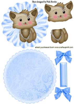 Cute Little Kitty with Blue Bows Rocker Card