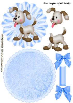Little Puppy with Blue Bows Rocker Card