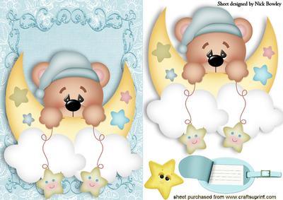 Sweet Dreams Little Teddy in Blue with Moon & Stars