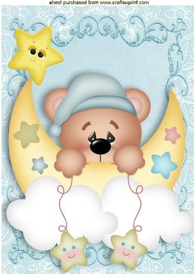 Sweet Dreams Little Teddy in Blue with Moon A4
