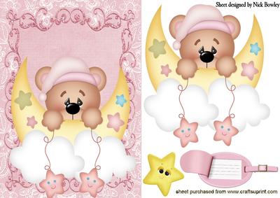 Sweet Dreams Little Teddy in Pink with Moon & Stars