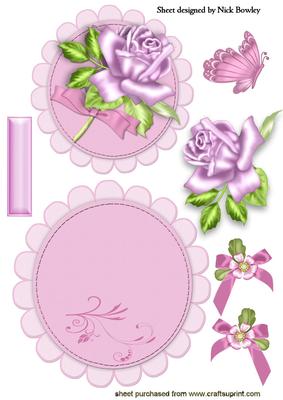 Pink Rose with Butterflies and Flower Bows Rocker Card