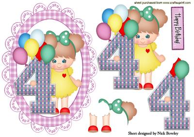 Birthday Girl with Balloons Aged 4