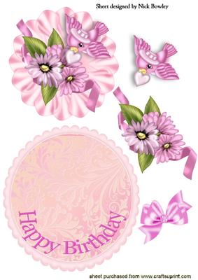 Pink Flowers with Pink Bird & Bow Rocker Card